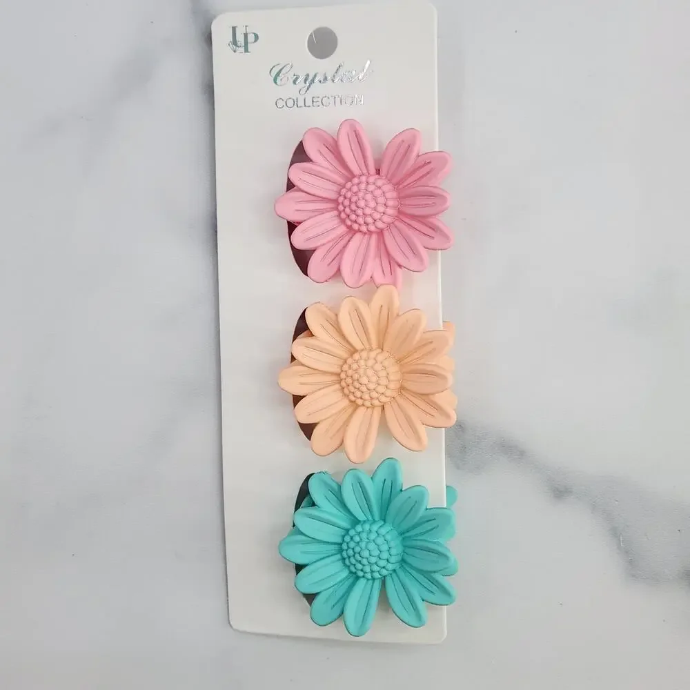 *NEW* 3 pc Daisy Flower Claw Clip Set - Hair Accessories pink/peach/sea blue